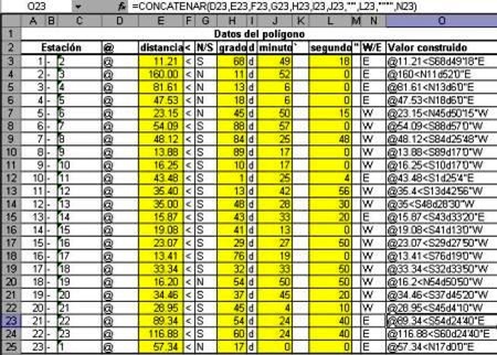 rumbos distancias excel